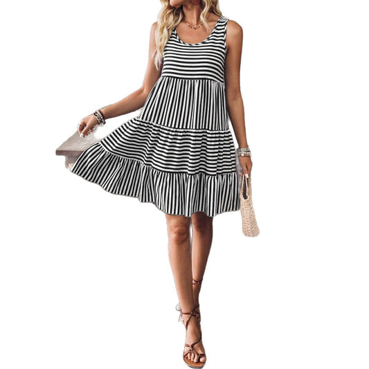 Elegant Striped Sleeveless Dress