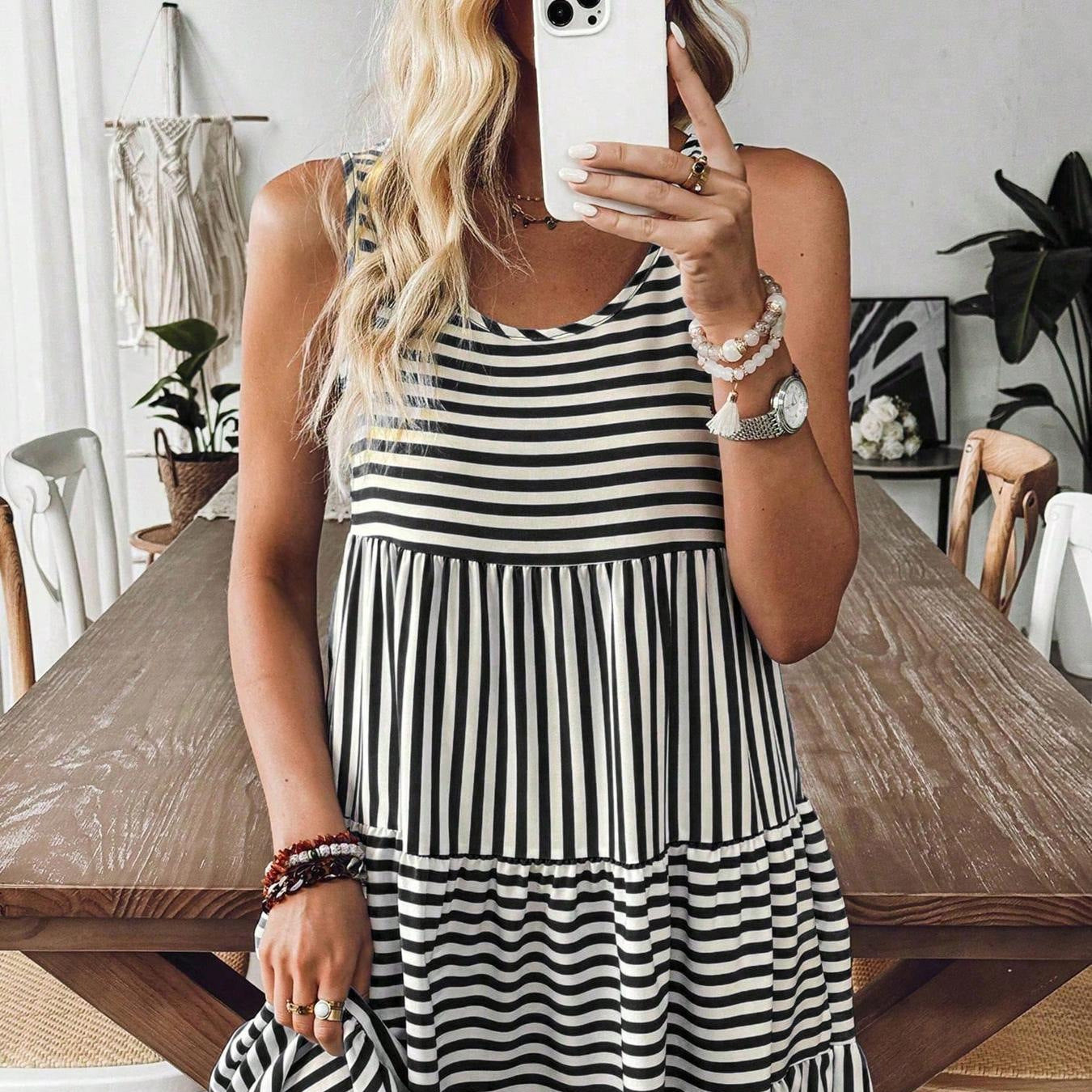 Elegant Striped Sleeveless Dress