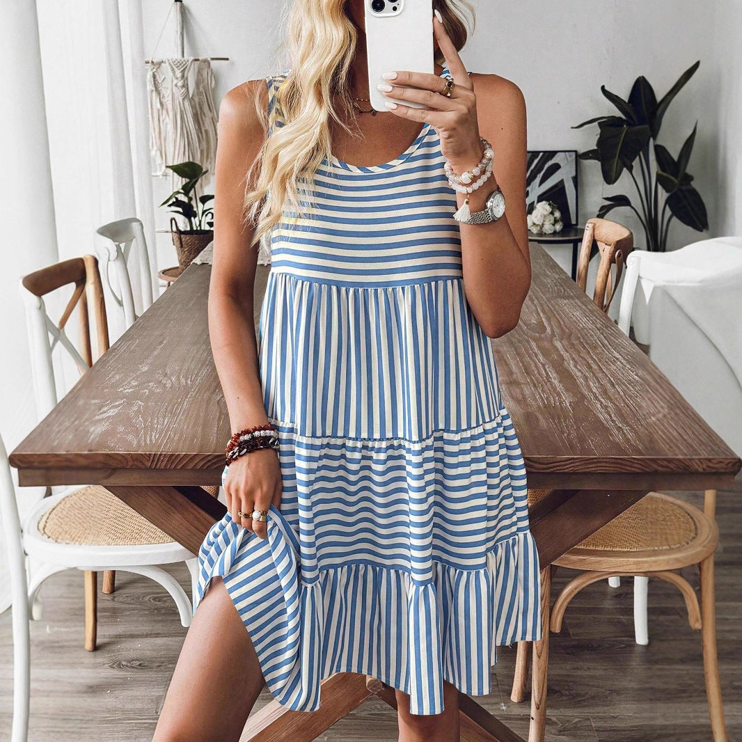Elegant Striped Sleeveless Dress