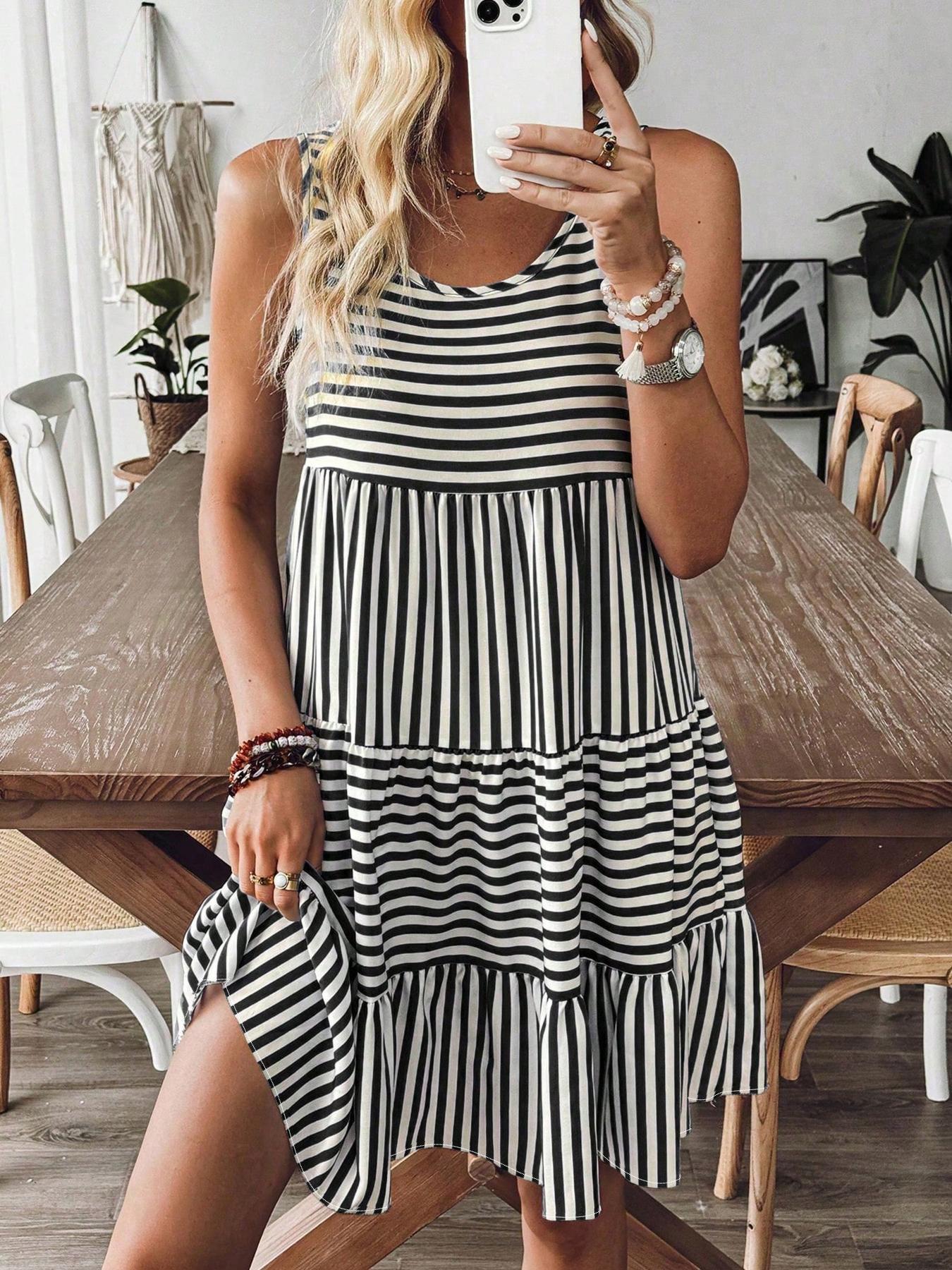 Elegant Striped Sleeveless Dress